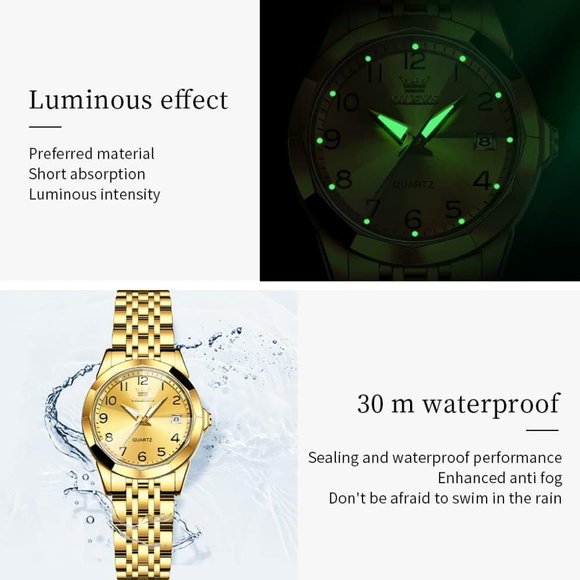 Olevs Women Stainless Steel Ladies Analog Quartz Date Waterproof Wrist Watch